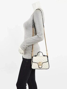 Gucci White/Blue Quilted Leather Marmont Mini Torchon Top Handle Crossbody Bag